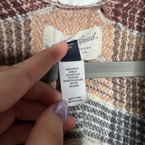 Universal Thread Womens OSFM Plaid Fringe Poncho Wrap‎ Orange Brown Cream Boho - Picture 8 of 9